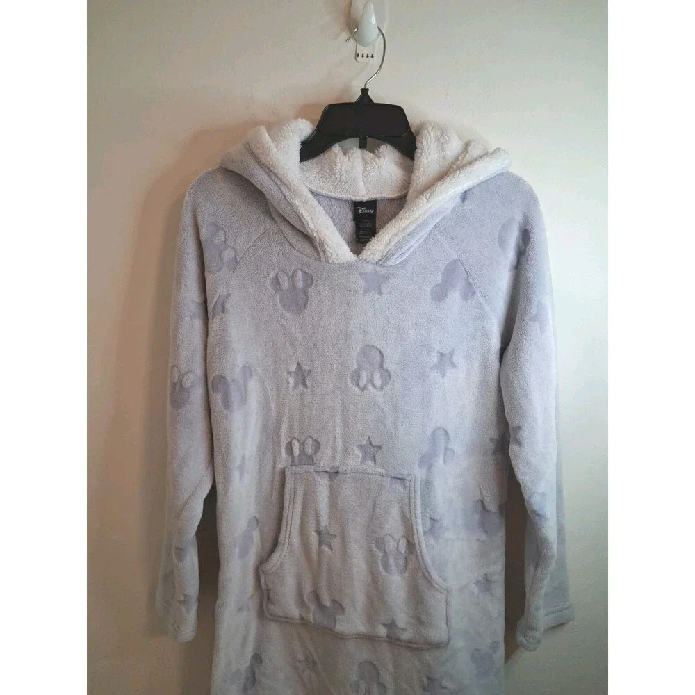 Disney Mickey Minnie Fleece Lounger Robe Large Sherpa Hoodie Blue Pullover